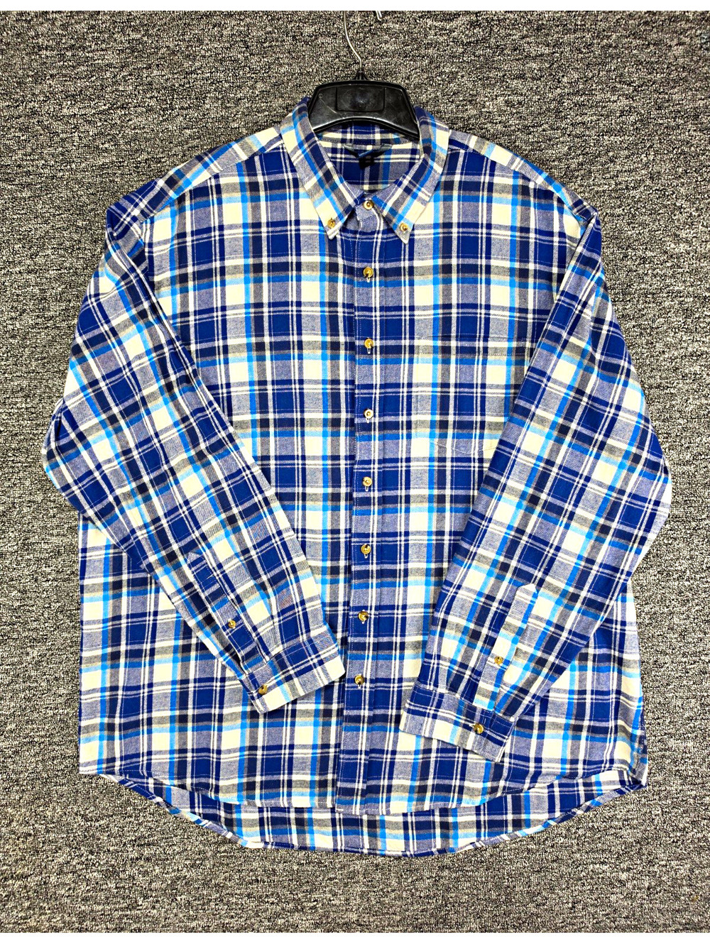 Falls Creek Men's 2XL Blue/White Plaid Cotton Flannel Long Sleeve Button-Up